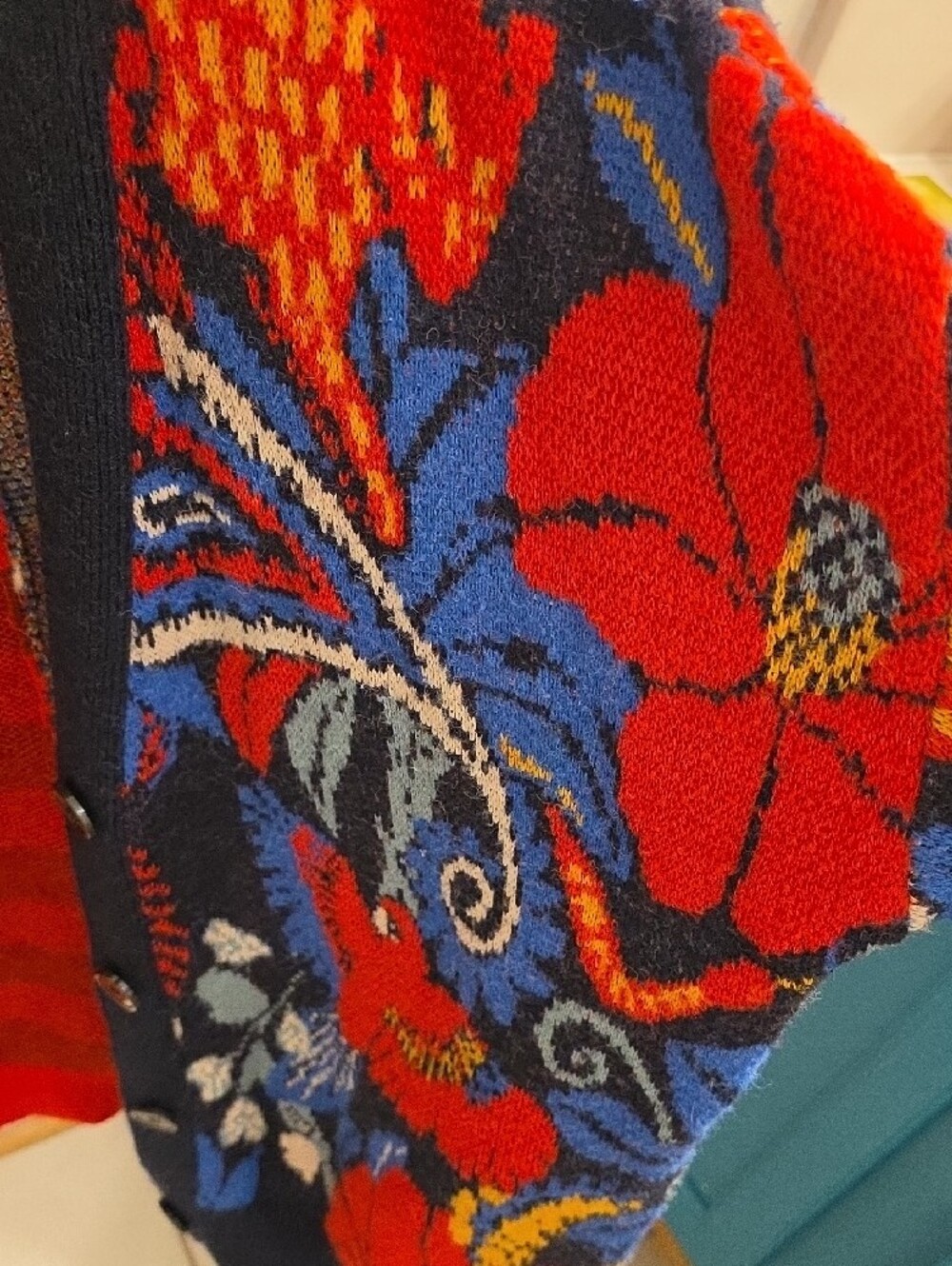 FARM Rio Red & Blue Patterned Knit Cardigan - Picture 7 of 7